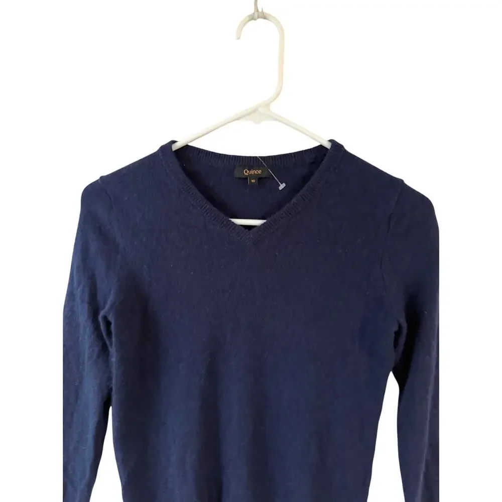 Quince Girls Size 10 100% Cashmere Navy Blue V-Neck Sweater